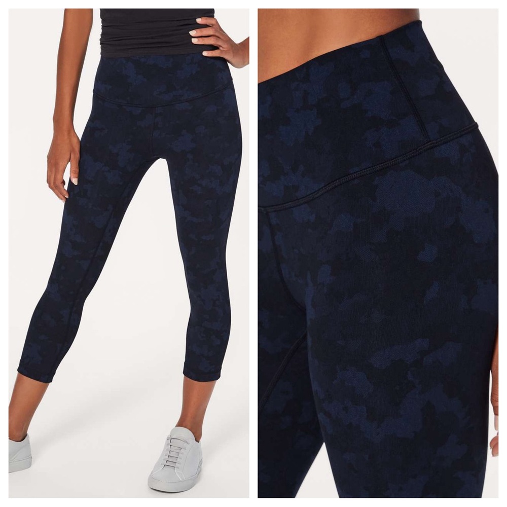 Lulu 💙 Wonder Under High Waist Crop Legging in Camo Midnight Navy Black Size 6
